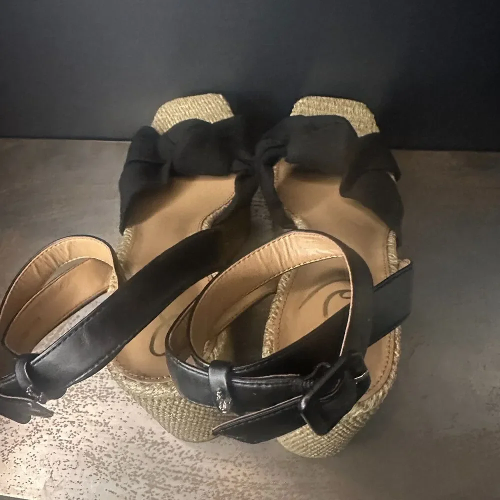 Sam Edelman Platform Heel Sandals 9.5 Festival Y2K Vacation Party Black Theresa_7